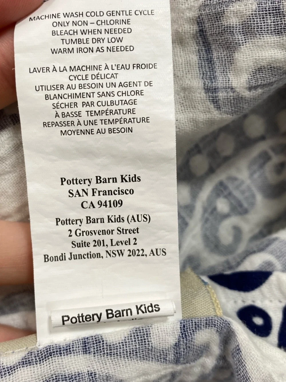 Pottery Barn Kids Organic Cotton Muslin Paisley Blanket 50x50 Blue White Throw - Picture 7 of 12
